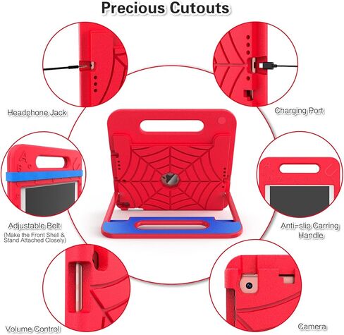 زون فوكر حافظة للاطفال لايباد الجيل التاسع/ايباد الجيل الثامن/ايباد الجيل السابع، حافظة مضادة للصدمات بزوايا رؤية متعددة قابلة للتعديل لايباد 10.2 انش 2021/2020/2019 للاطفال والاولاد، احمر وازرق in Kuwait