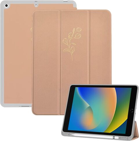 Cabreche متوافق مع حافظة iPad 10.2 بوصة، حافظة الجيل التاسع / الثامن / السابع (2021/2020/2019) حافظة خلفية صلبة ثلاثية الطي، غطاء للنوم/الاستيقاظ التلقائي، للنساء وجه جمالي لطيف - أسود وردي in Saudi Arabia