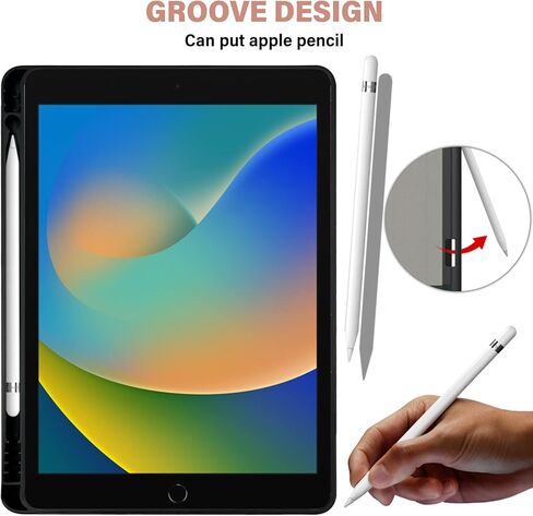 Cabreche متوافق مع حافظة iPad 10.2 بوصة، حافظة الجيل التاسع / الثامن / السابع (2021/2020/2019) حافظة خلفية صلبة ثلاثية الطي، غطاء للنوم/الاستيقاظ التلقائي، للنساء وجه جمالي لطيف - أسود وردي in Saudi Arabia