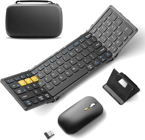 لوحة مفاتيح وماوس بلوتوث قابلة للطي من Artciety، مجموعة ماوس لوحة مفاتيح محمولة قابلة للطي مع لوحة مفاتيح رقمية، لوحة مفاتيح جيب للسفر للكمبيوتر المحمول والهواتف اللوحية (2.4 جيجا+BT مزدوج) in Kuwait
