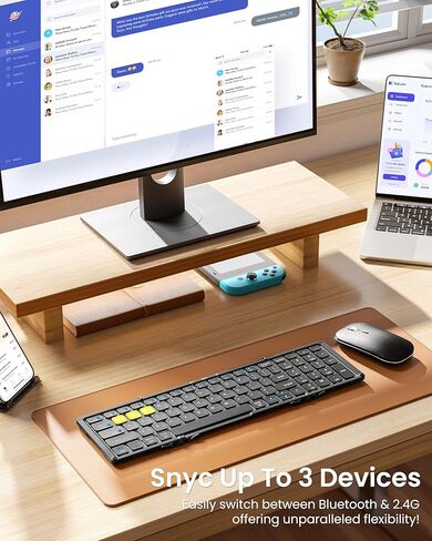 لوحة مفاتيح وماوس بلوتوث قابلة للطي من Artciety، مجموعة ماوس لوحة مفاتيح محمولة قابلة للطي مع لوحة مفاتيح رقمية، لوحة مفاتيح جيب للسفر للكمبيوتر المحمول والهواتف اللوحية (2.4 جيجا+BT مزدوج) in Kuwait