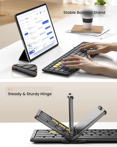 لوحة مفاتيح وماوس بلوتوث قابلة للطي من Artciety، مجموعة ماوس لوحة مفاتيح محمولة قابلة للطي مع لوحة مفاتيح رقمية، لوحة مفاتيح جيب للسفر للكمبيوتر المحمول والهواتف اللوحية (2.4 جيجا+BT مزدوج) in Kuwait