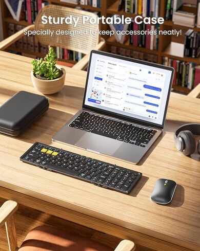 لوحة مفاتيح وماوس بلوتوث قابلة للطي من Artciety، مجموعة ماوس لوحة مفاتيح محمولة قابلة للطي مع لوحة مفاتيح رقمية، لوحة مفاتيح جيب للسفر للكمبيوتر المحمول والهواتف اللوحية (2.4 جيجا+BT مزدوج) in Kuwait