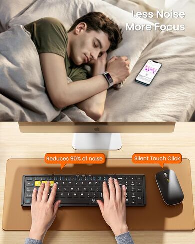 لوحة مفاتيح وماوس بلوتوث قابلة للطي من Artciety، مجموعة ماوس لوحة مفاتيح محمولة قابلة للطي مع لوحة مفاتيح رقمية، لوحة مفاتيح جيب للسفر للكمبيوتر المحمول والهواتف اللوحية (2.4 جيجا+BT مزدوج) in Kuwait