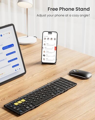 لوحة مفاتيح وماوس بلوتوث قابلة للطي من Artciety، مجموعة ماوس لوحة مفاتيح محمولة قابلة للطي مع لوحة مفاتيح رقمية، لوحة مفاتيح جيب للسفر للكمبيوتر المحمول والهواتف اللوحية (2.4 جيجا+BT مزدوج) in Kuwait