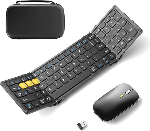 لوحة مفاتيح وماوس بلوتوث قابلة للطي من Artciety، مجموعة ماوس لوحة مفاتيح محمولة قابلة للطي مع لوحة مفاتيح رقمية، لوحة مفاتيح جيب للسفر للكمبيوتر المحمول والهواتف اللوحية (2.4 جيجا+BT مزدوج) in Kuwait