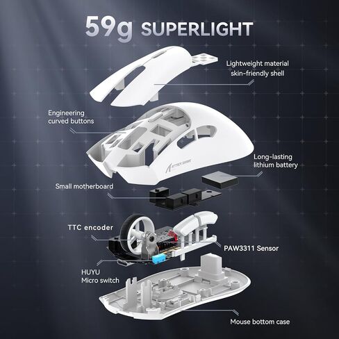 ATTACK SHARK R1 Wireless Gaming Mouse,59g Lightweight Tri-mode BT5.2/2.4GHz/Wired Computer Mouse, PixArt PAW3311 18K DPI Optical Sensor,Programmable Buttons,Long Battery Life Mice for PC/Mac(Black) in Kuwait