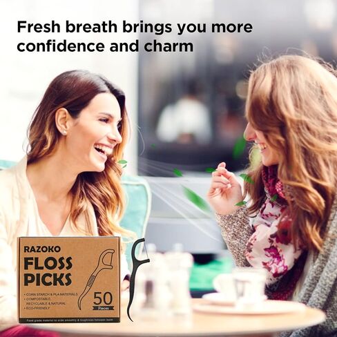 Natural Dental Floss Picks High Toughness Charcoal Toothpicks Sticks-Vegan,Eco-Friendly Sustainable Flossers for Teeth Cleaning (200 Count) in Kuwait