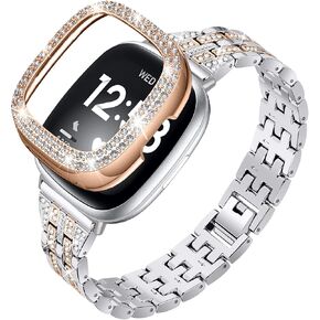 أساور JOYOZY للسيدات والفتيات الأنيقة النحيفة المتوافقة مع Fitbit Sense&Fitbit Versa 3، مجوهرات من الفولاذ المقاوم للصدأ وسوار معصم بديل بحجر الراين in Kuwait