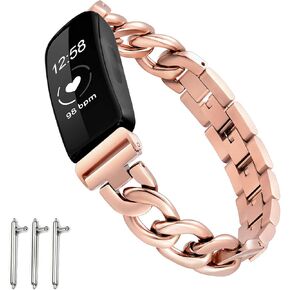 أساور Dilando Chain Link متوافقة مع Fitbit Inspire HR/Inspire Bands النساء والبنات القابلة للتعديل من الفولاذ المقاوم للصدأ معصمه مكتنزة وحزام معدني لإلهام HR/Inspire Black