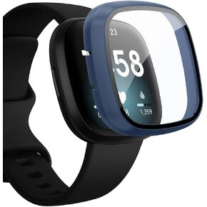 حافظة كمبيوتر صلبة من Tobfit مزودة بغطاء واقي شاشة من الزجاج المقوى لساعة Fitbit Versa 3 Fitbit Sense، حافظة حماية كاملة متينة ورقيقة للغاية ومقاومة للخدش لساعة Versa 3 الذكية، ذهبي وردي لامع