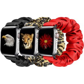 3 عبوات من Tiptops متوافقة مع أساور Apple Watch Bands Scrunchies 38 مم 40 مم 41 مم 42 مم 44 مم 45 مم أساور معصم قماشية مطبوعة بنمط قماش نسائي شريط مطاطي لسلسلة iWatch 8/7/6/5/4/3/2/1/SE