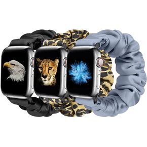 Tiptops 3 Packs Compatible with Apple Watch Bands Scrunchies 38mm 40mm 41mm 42 mm 44mm 45mm Women Cloth Pattern Printed Fabric Wristbands Straps Elastic Band for iWatch Series 8/7/6/5/4/3/2/1/SE in Kuwait