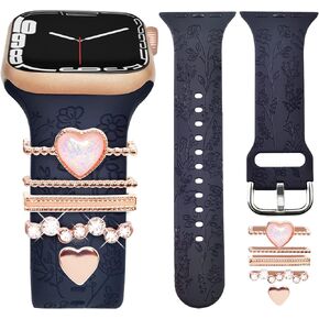 OULRAEFS Apple Watch Band with Charms(iWatch Bands Included) Compatible with Apple Watch Bands 38mm 40mm 41mm 42mm 44mm 45mm 49mm Series 8 Ultra 7 SE 6 5 4 3 2 1 Engraved Band & Decorative Ring Loops Accessories in Saudi Arabia