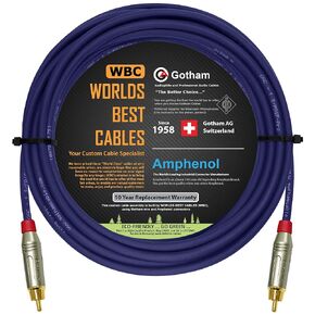 WORLDS BEST CABLES 25 Foot SPDIF Cable – Gotham GAC-1 S/PDIF-Pro(Ultrablue) High-End Silver Plated LCOFC Digital Audio Interconnect Cable & Amphenol ACPR-SRD Gold RCA Plugs - Custom Made in Kuwait