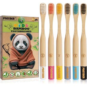 paeyaer Kids Bamboo Toothbrushes - 6 Pack, Organic Soft Bristle Toothbrush for Kids, Biodegradable Children's Toothbrushes (𝐏𝐥𝐚𝐧𝐭-𝐁𝐚𝐬𝐞𝐝 𝐁𝐫𝐢𝐬𝐭𝐥𝐞𝐬, 𝐁𝐏𝐀-𝐅𝐫𝐞𝐞)