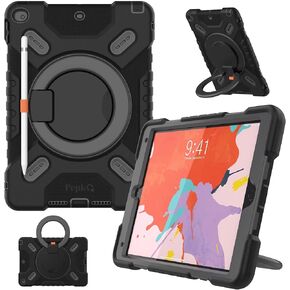 حافظة PEPKOO ثلاثية مقاومة للصدمات لجهاز iPad الجيل 9/8/7th 10.2 بوصة 2021/2020/2019، Air 3rd Generation 10.5 بوصة، غطاء عالي التحمل مع حامل قلم رصاص، مسند مقبض، حزام كتف، أسود in Kuwait