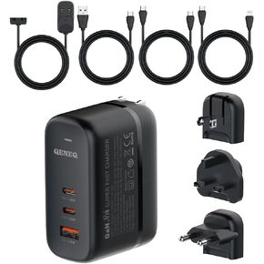 QENEQ 65W USB C Charger,GaN PPS 3-Port Fast Compact Foldable,Wall Charger,Travel Adapter with US/UK/EU Plug Extension Cord for MacBook Pro/Air, iPad Pro, Galaxy S23, Dell XPS 13, iPhone 15, and More in Kuwait