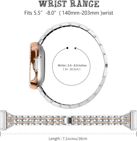أساور JOYOZY للسيدات والفتيات الأنيقة النحيفة المتوافقة مع Fitbit Sense&Fitbit Versa 3، مجوهرات من الفولاذ المقاوم للصدأ وسوار معصم بديل بحجر الراين in Kuwait