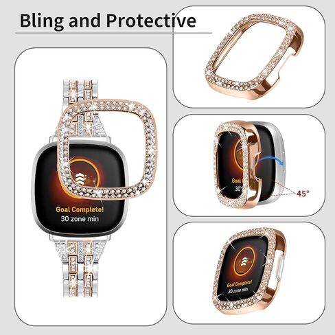 أساور JOYOZY للسيدات والفتيات الأنيقة النحيفة المتوافقة مع Fitbit Sense&Fitbit Versa 3، مجوهرات من الفولاذ المقاوم للصدأ وسوار معصم بديل بحجر الراين in Kuwait