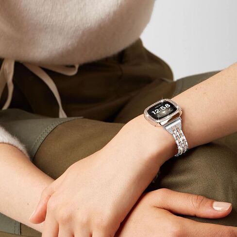 أساور JOYOZY للسيدات والفتيات الأنيقة النحيفة المتوافقة مع Fitbit Sense&Fitbit Versa 3، مجوهرات من الفولاذ المقاوم للصدأ وسوار معصم بديل بحجر الراين in Kuwait