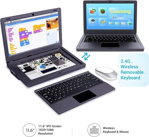 ELECROW Raspberry Pi 4 Model B Starter Kit، كمبيوتر محمول Raspberry Pi 4b، كمبيوتر Crowpi2 ذو لوحة واحدة مع مصدر طاقة وإصدار حقيبة سوداء - مجموعة أساسية in Kuwait