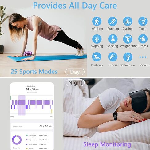ساعة ذكية TIFOZEN للرجال والنساء، شاشة ملونة كاملة 1.69 بوصة لتتبع اللياقة البدنية مع تذكير بالرسائل، أكسجين الدم، معدل ضربات القلب، مراقب النوم، 25 وضعًا رياضيًا، شريطين رياضيين لهواتف iOS وAndroid in Kuwait