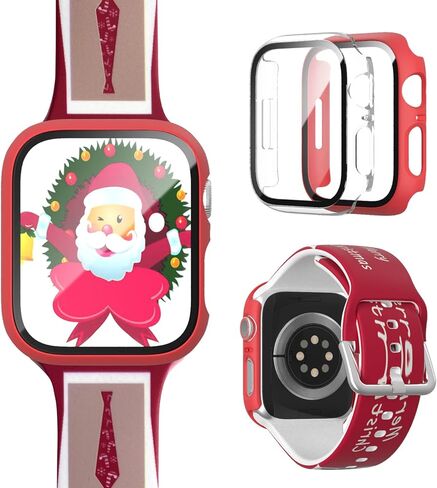[1+1] Pack Compatible for Apple Watch Band with Case for Apple Watch Series 44mm 6/5/4/SE, Floral Printed Pattern Replacement Strap + Protective Case with Screen Protector for iWatch Accessories in Saudi Arabia
