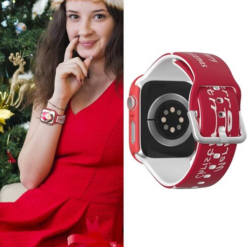 [1+1] Pack Compatible for Apple Watch Band with Case for Apple Watch Series 44mm 6/5/4/SE, Floral Printed Pattern Replacement Strap + Protective Case with Screen Protector for iWatch Accessories in Saudi Arabia