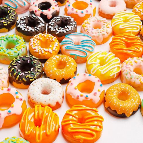 اكس هوت بوب كورن 60 قطعة مختلطة صغيرة من الراتنج على شكل دونات من الراتنج، تعليقات سلايم راتنج لطيفة مسطحة الظهر لصنع ملحقات الحرف اليدوية in Kuwait