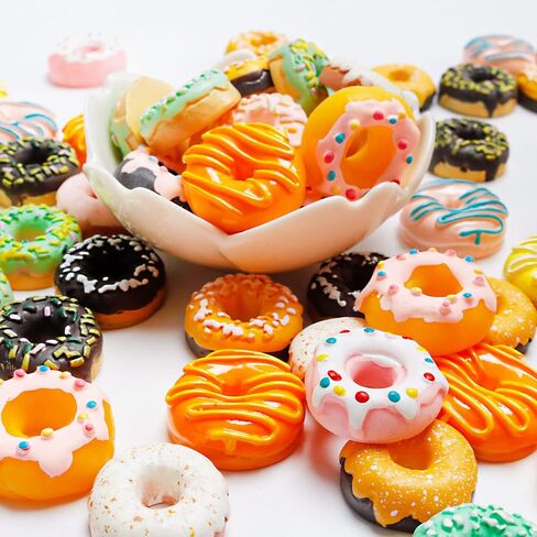 اكس هوت بوب كورن 60 قطعة مختلطة صغيرة من الراتنج على شكل دونات من الراتنج، تعليقات سلايم راتنج لطيفة مسطحة الظهر لصنع ملحقات الحرف اليدوية in Kuwait