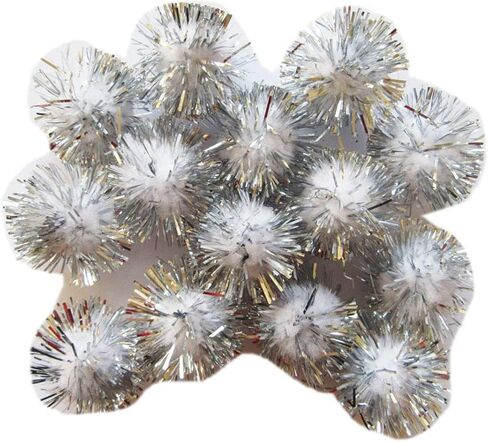 YYCRAFT 50pcs Wide Glitter Tinsel Pom Poms Sparkle Balls for DIY Craft/Party Decoration/Cat Toys(25mm,Silver) in Saudi Arabia