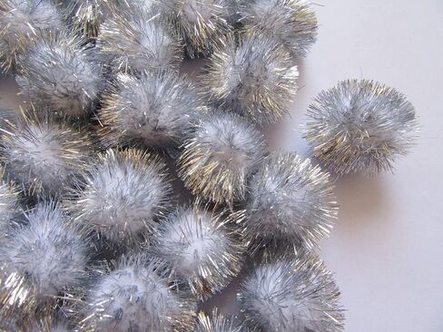 YYCRAFT 50pcs Wide Glitter Tinsel Pom Poms Sparkle Balls for DIY Craft/Party Decoration/Cat Toys(25mm,Silver) in Saudi Arabia