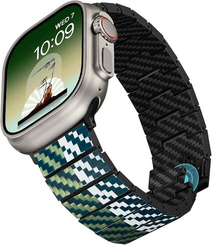 PITAKA Apple Watch Band متوافق مع Apple Watch Ultra/Ultra/9/8/7/6/SE/5/4/3/2/1، حزام Apple Watch Ultra قابل للتعديل، سوار ساعة Apple 100% من ألياف الكربون in Kuwait