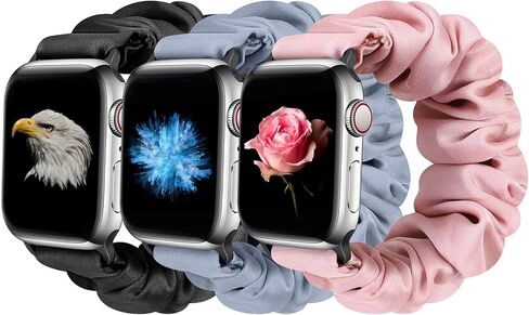 3 عبوات من Tiptops متوافقة مع أساور Apple Watch Bands Scrunchies 38 مم 40 مم 41 مم 42 مم 44 مم 45 مم أساور معصم قماشية مطبوعة بنمط قماش نسائي شريط مطاطي لسلسلة iWatch 8/7/6/5/4/3/2/1/SE in Kuwait