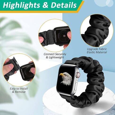 3 عبوات من Tiptops متوافقة مع أساور Apple Watch Bands Scrunchies 38 مم 40 مم 41 مم 42 مم 44 مم 45 مم أساور معصم قماشية مطبوعة بنمط قماش نسائي شريط مطاطي لسلسلة iWatch 8/7/6/5/4/3/2/1/SE in Kuwait
