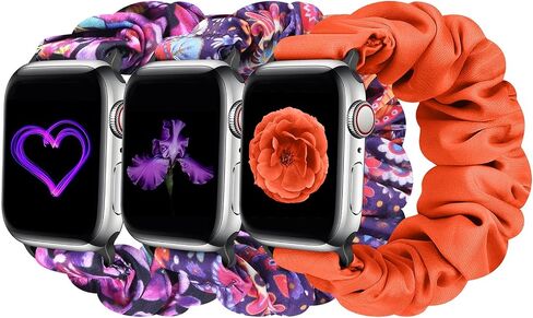 3 عبوات من Tiptops متوافقة مع أساور Apple Watch Bands Scrunchies 38 مم 40 مم 41 مم 42 مم 44 مم 45 مم أساور معصم قماشية مطبوعة بنمط قماش نسائي شريط مطاطي لسلسلة iWatch 8/7/6/5/4/3/2/1/SE in Kuwait