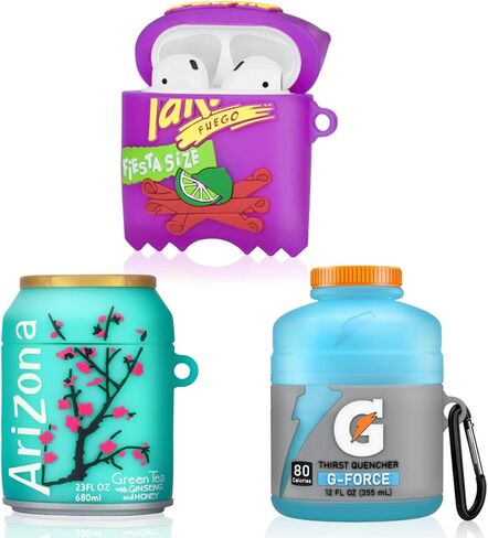 (3 Pack) Cute Airpod Case for Airpods 2&1, 3D Kawaii Silicone Cartoon Food Funny Protective Cover Accessories Skin for Airpod 1&2 Gen Charging Case for Girls Boys-(Bubble Gum+Sport Water+Takis) in Kuwait