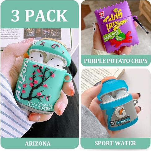 (3 Pack) Cute Airpod Case for Airpods 2&1, 3D Kawaii Silicone Cartoon Food Funny Protective Cover Accessories Skin for Airpod 1&2 Gen Charging Case for Girls Boys-(Bubble Gum+Sport Water+Takis) in Kuwait
