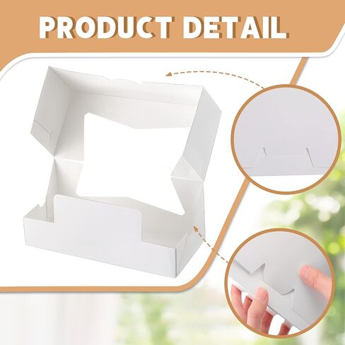 Aoriher 50 قطعة من علب الكعك الملفوفة مقاس 9 × 4 × 3.5 بوصة، صناديق مخبز بيضاء مع نافذة، صناديق بسكويت منبثقة تلقائيًا، صناديق معجنات للاستعمال مرة واحدة، صندوق لفائف اليقطين لعيد الشكر للكعك، رغيف الخبز، المعجنات in Kuwait