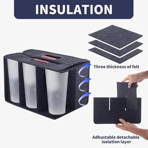 حامل اكواب محمول مع 2 حامل اكواب من فويجو، حامل مشروبات معزول قابل لاعادة الاستخدام مع مقابض، حامل اكواب قهوة قابل للطي للمشروبات الساخنة والباردة (زجاجتين، رمادي داكن) in Kuwait