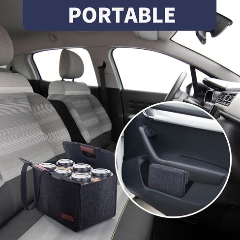 حامل اكواب محمول مع 2 حامل اكواب من فويجو، حامل مشروبات معزول قابل لاعادة الاستخدام مع مقابض، حامل اكواب قهوة قابل للطي للمشروبات الساخنة والباردة (زجاجتين، رمادي داكن) in Kuwait