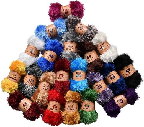 خيوط Lukche Eyelash Fun Fur Yarn Premium 100% بوليستر 164 ياردة (150 طنًا)، 3.53 أونصة (100 جرام) خيوط كروشيه ملونة حياكة يدوية. (أسود، 1 خصلة شعر) in Saudi Arabia