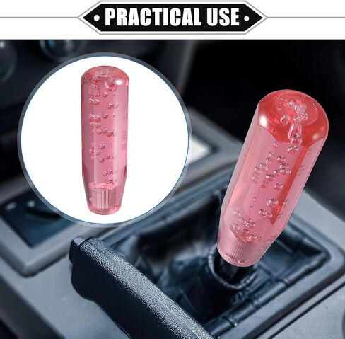 عصا مقبض ناقل الحركة VekAuto Gear Shift، 15 سم من الكريستال الصناعي الشفاف ناقل الحركة العالمي لمركبة النقل اليدوي، وردي أكريليك متين مع محول in Kuwait