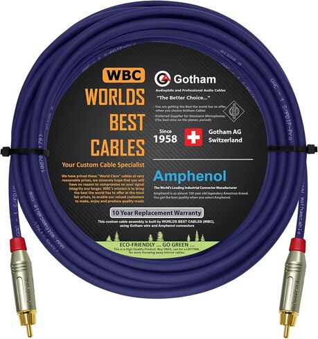 أفضل الكابلات في العالم كابل SPDIF بطول 25 قدم - Gotham GAC-1 S/PDIF-Pro (Ultrablue) كابل توصيل الصوت الرقمي LCOFC عالي الجودة ومطلي بالفضة ومقابس Amphenol ACPR-SRD الذهبية RCA - مصنوع حسب الطلب in Kuwait