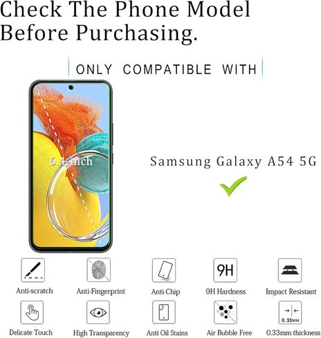 KATIN [2-Pack] Screen Protector Designed for Samsung Galaxy A54 5G Tempered Glass, Anti Scratch, Bubble Free, HD Clear, Case Friendly in Kuwait