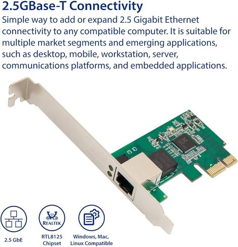 سايبا بطاقة واجهة شبكة 2.5 جيجابت ايثرنت بي سي اي اكسبرس منفذ الملحقات الإضافية السريع x1 10/100/1000/25000 ميجابت في الثانية RJ45 LAN للكمبيوتر المكتبي SD-PEX24065 in Kuwait
