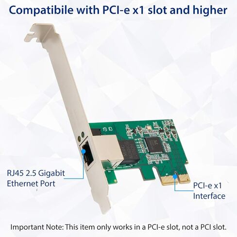 سايبا بطاقة واجهة شبكة 2.5 جيجابت ايثرنت بي سي اي اكسبرس منفذ الملحقات الإضافية السريع x1 10/100/1000/25000 ميجابت في الثانية RJ45 LAN للكمبيوتر المكتبي SD-PEX24065 in Kuwait