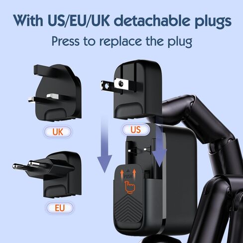 QENEQ 65W USB C Charger,GaN PPS 3-Port Fast Compact Foldable,Wall Charger,Travel Adapter with US/UK/EU Plug Extension Cord for MacBook Pro/Air, iPad Pro, Galaxy S23, Dell XPS 13, iPhone 15, and More in Kuwait