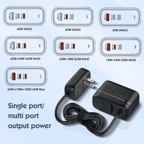 QENEQ 65W USB C Charger,GaN PPS 3-Port Fast Compact Foldable,Wall Charger,Travel Adapter with US/UK/EU Plug Extension Cord for MacBook Pro/Air, iPad Pro, Galaxy S23, Dell XPS 13, iPhone 15, and More in Kuwait